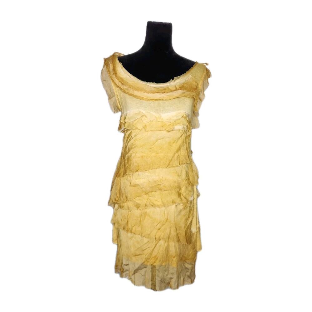 Allegra Silk Layered Dress Women's Yellow Sleeveless Fairy Whimsical One Size